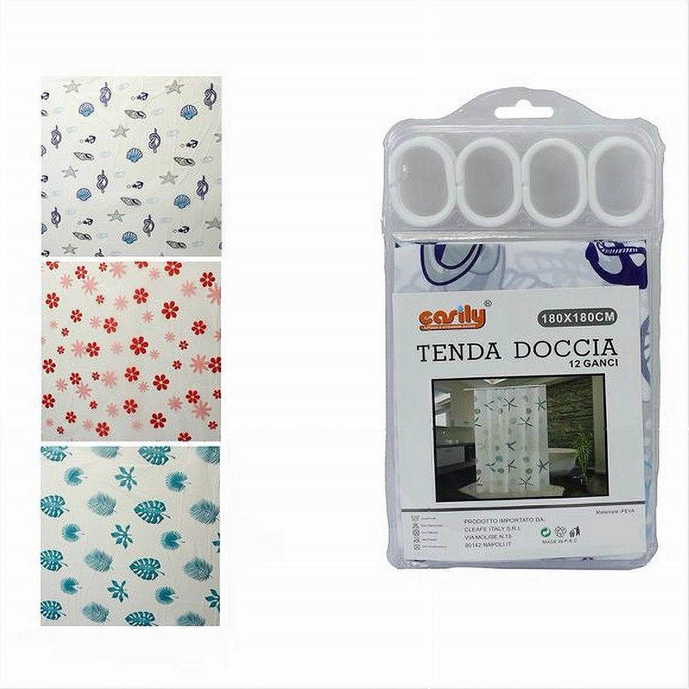 Trade Shop - Tenda Per Doccia Varie Fantasie Impermeabile 180x180cm Con 12 Anelli Bagno 59825 -