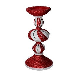 Portacandele resina bianco e rosso cm Ø15xh38