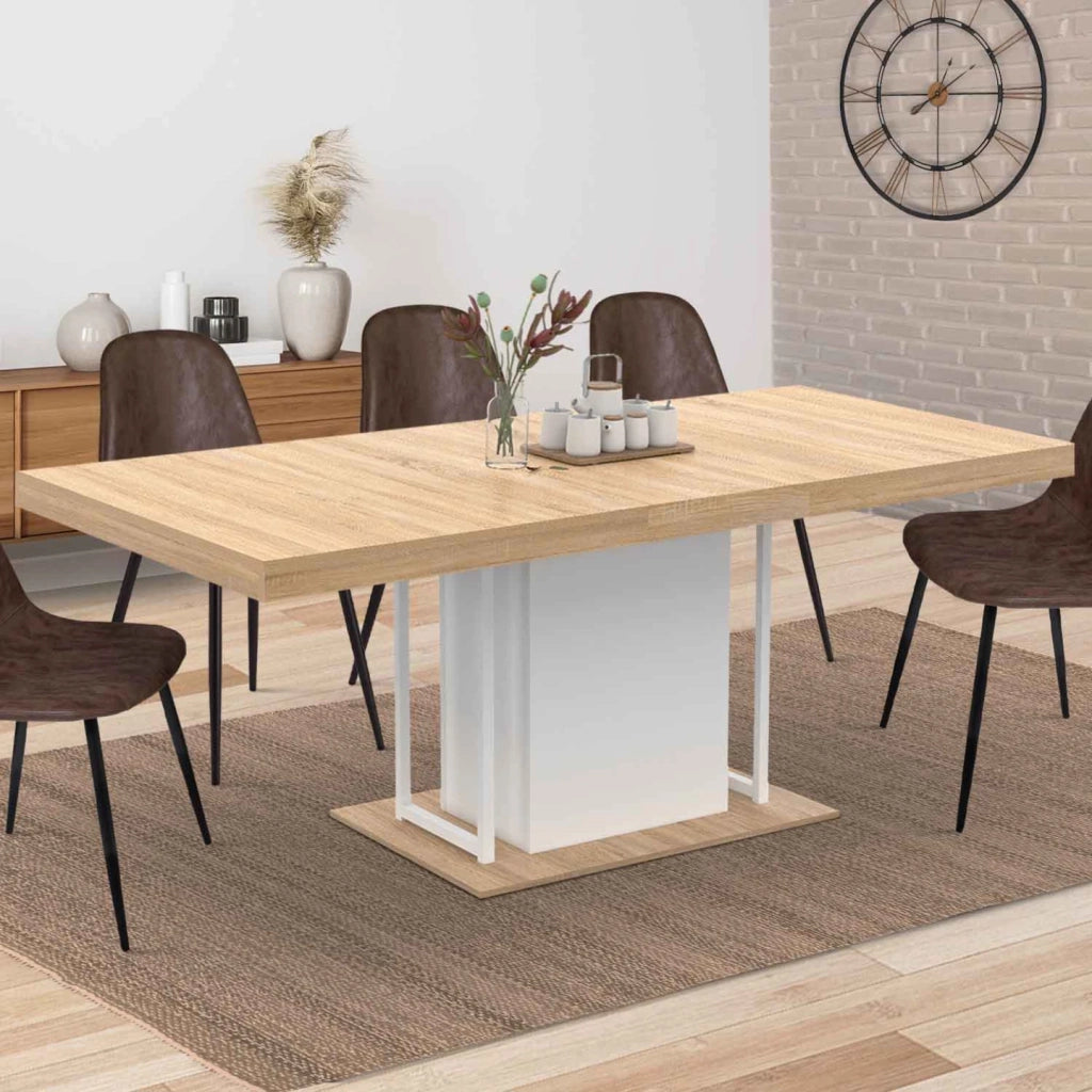 IDMarket - Mesa de comedor extensible UGO 6-10 personas haya y blanco 160-200 cm diseño industrial