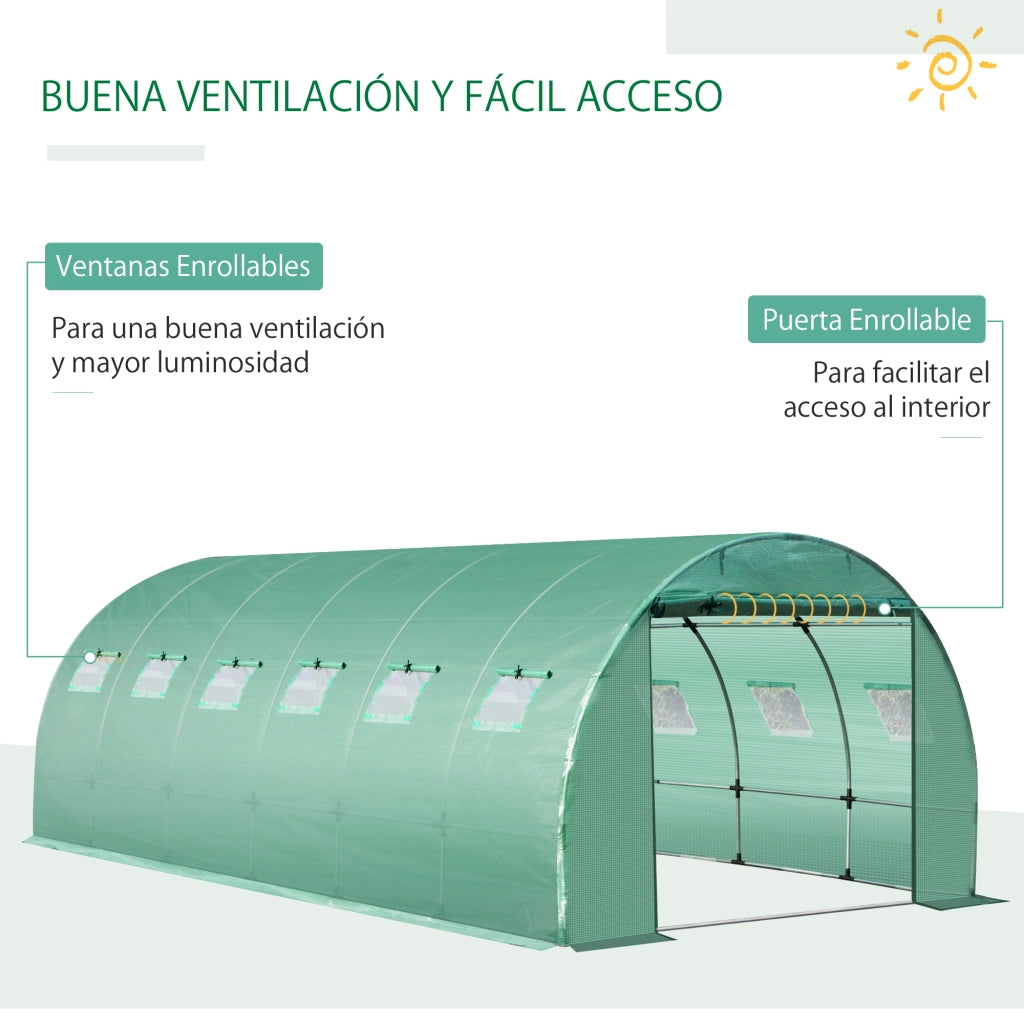 Copertura per Serra Tunnel 600x300x200cm ¨C zephmum ¨C Verde con 12 Finestre