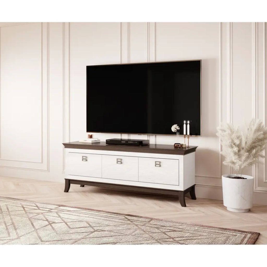 Mobile TV 160cm collezione PALACE con 3 cassetti. Colore bianco e rovere.