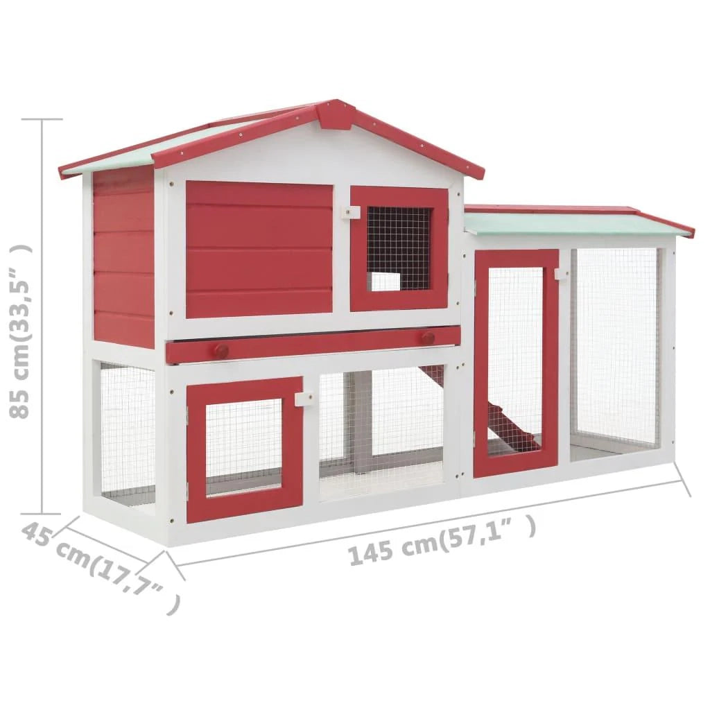 Grande conigliera da esterno rossa e bianca 145 x 45 x 85 cm in legno 02_0000608