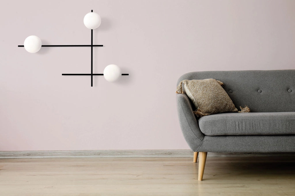 MIKADO LAMPADA DAPARETE O SOFFITTO 3 LUCI IN METALLO NERO E VETRO SOFFIATO BIANCO D.14CM ATTACCO G9