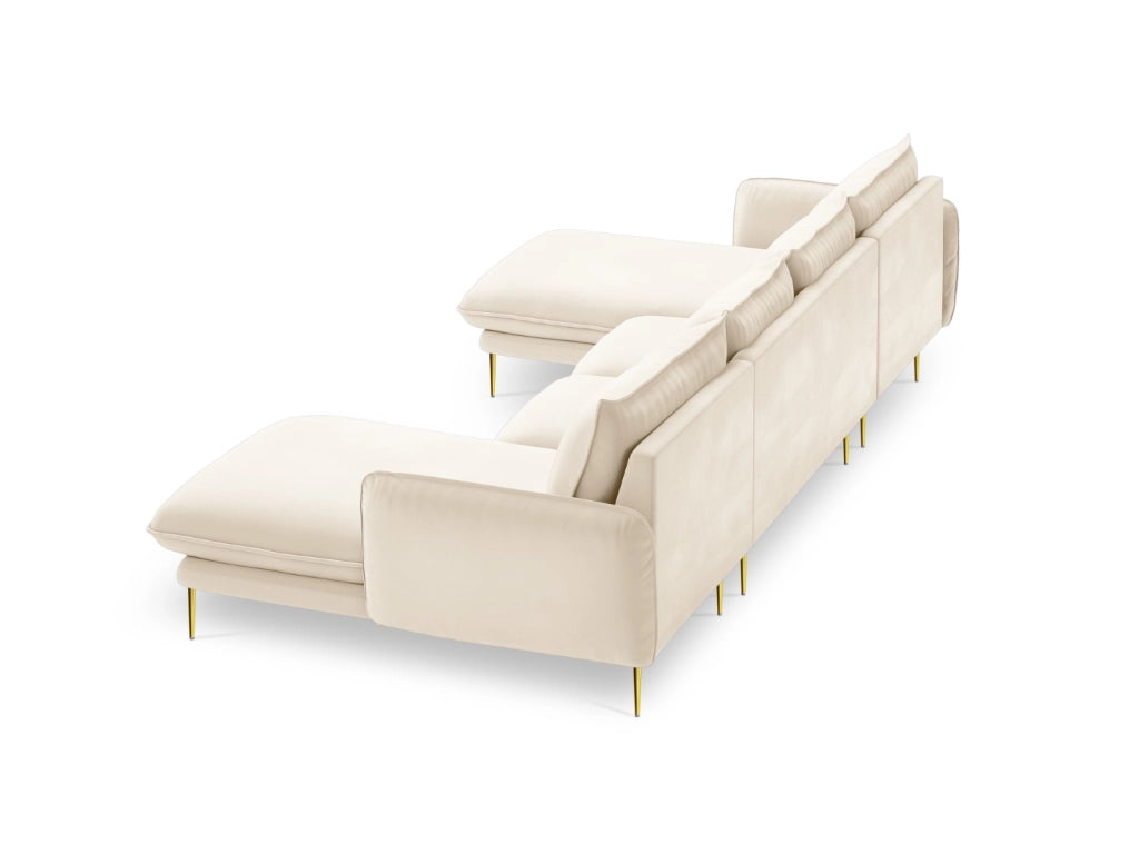 Cosmopolitan Design - Divano panoramico "Vienna" 6 posti in velluto beige chiaro 