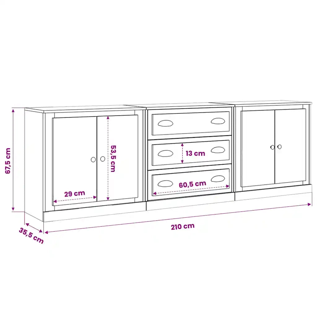 Credenze 3 pz Rovere Sonoma in Legno Multistrato 3185218