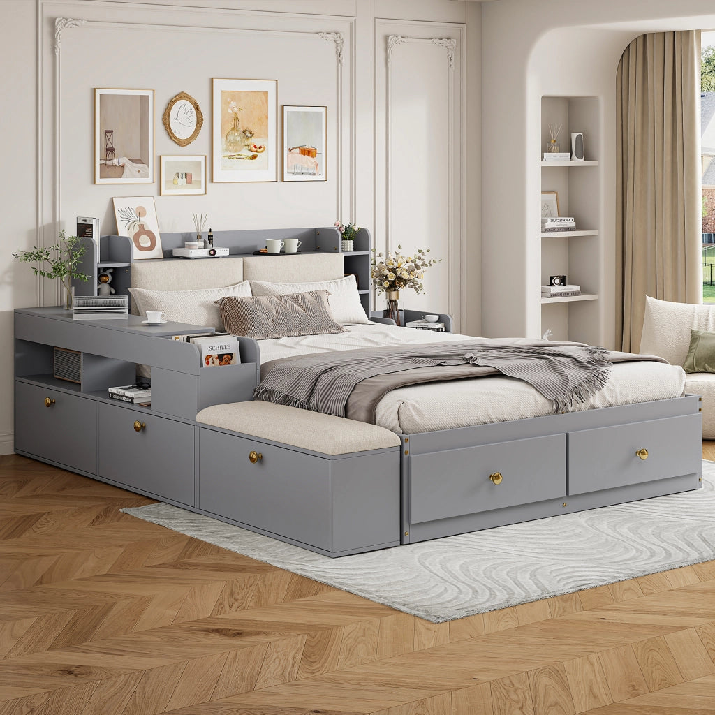 Letto combinato con contenitore in legno grigio 140x200 cm
