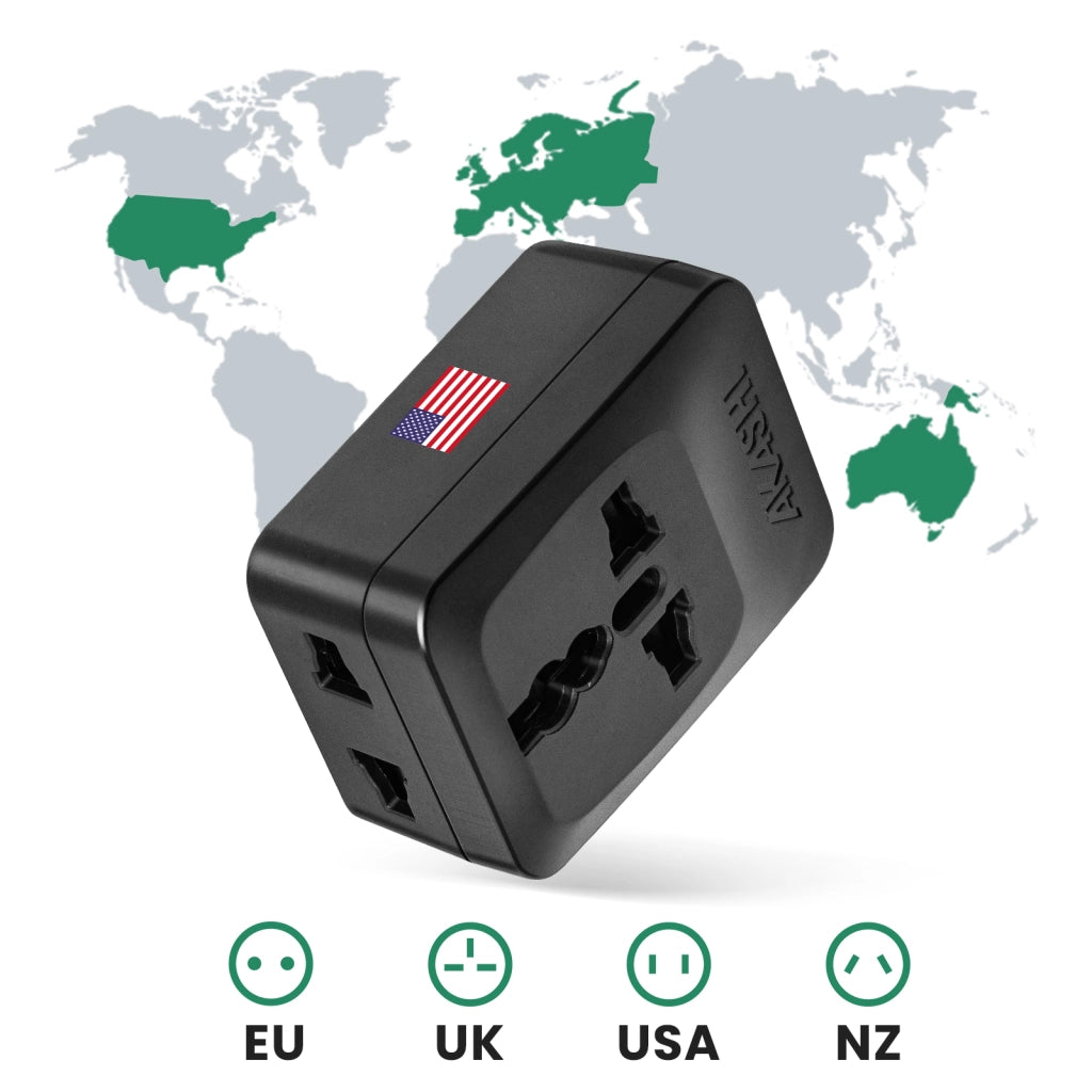 Adattatore Viaggio Tipo A USA Giappone 3 uscite Nero Akashi