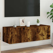 Mobile TV a Parete con Luci LED-Mobile TV a Muro Rovere Fumo 100x35x31 cm