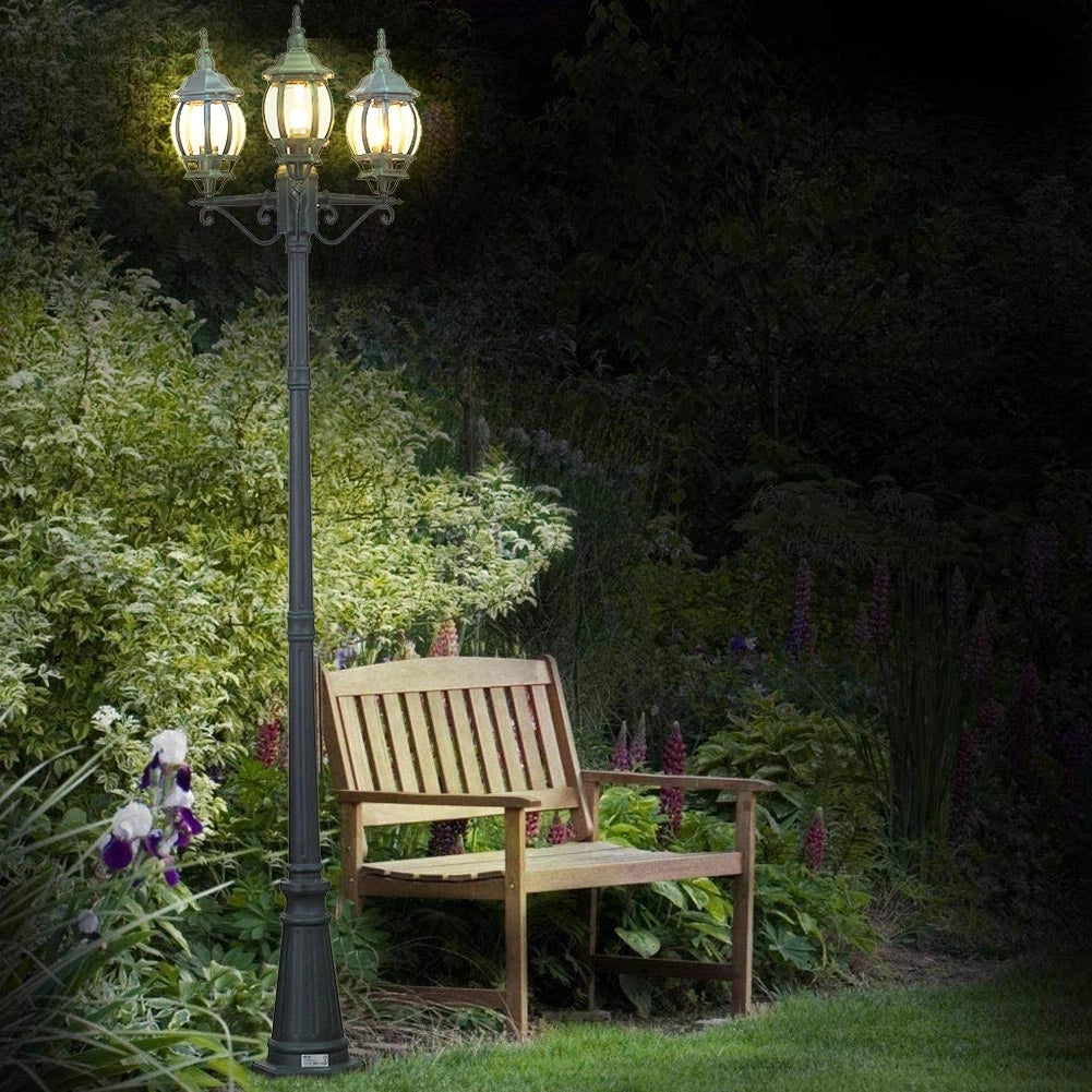 Lampione da Giardino 56x56 H 202 cm Stile Vittoriano Classico 3 x E27 Verde Bronzo