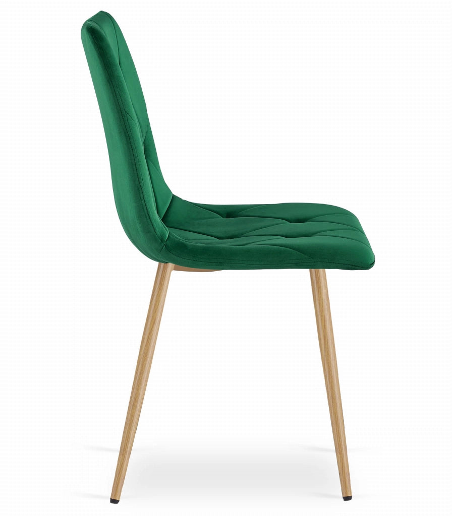Sedia Valora TYRA in velluto verde scuro con gambe color legno x2