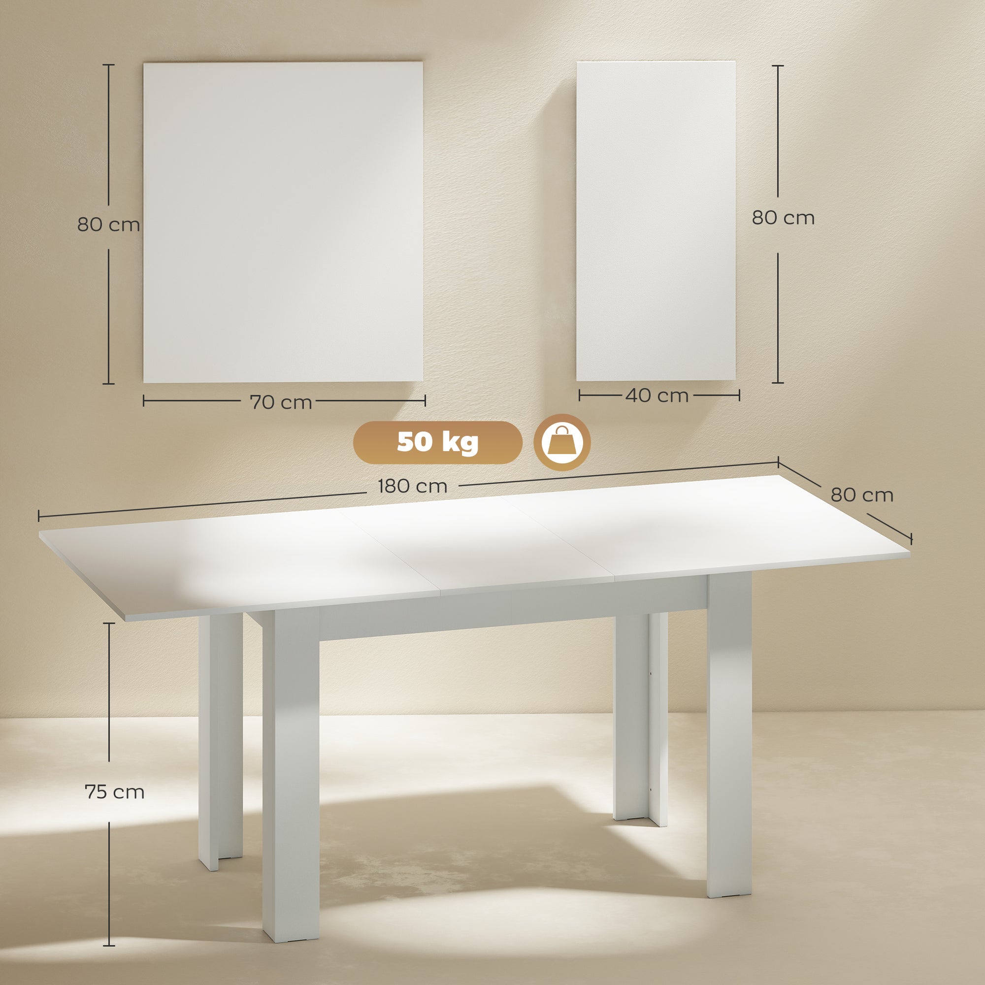 Tavolo Allungabile da Pranzo 140-180x80x75 cm per 6-8 Persone in MDF Bianco