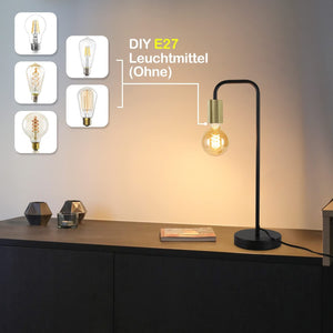 ZMH Lampada da tavolo retrò nero oro E27 industriale per camera letto soggiorno cameretta
