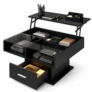 TAVOLINO da caffè alzabile 78x78 cm nero con LED e contenitore