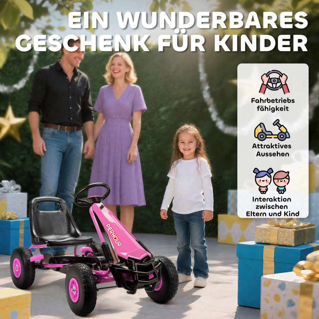 Go-Kart Bambini con Pedali Regolabile ¨C zephmum ¨C Rosa 3-8 Anni