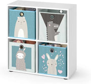 Libreria bambini Tetra, Bianco, 72.6 x 72 cm con 4 scatole pieghevoli, adatto per riporre giocattoli e libri