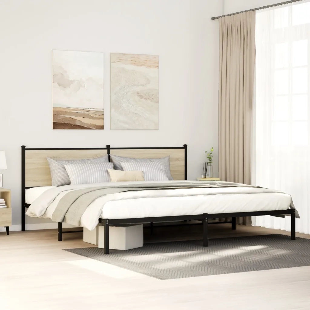 vidaXL Giroletto senza Materaso in Metallo Rovere Sonoma 200x200 cm