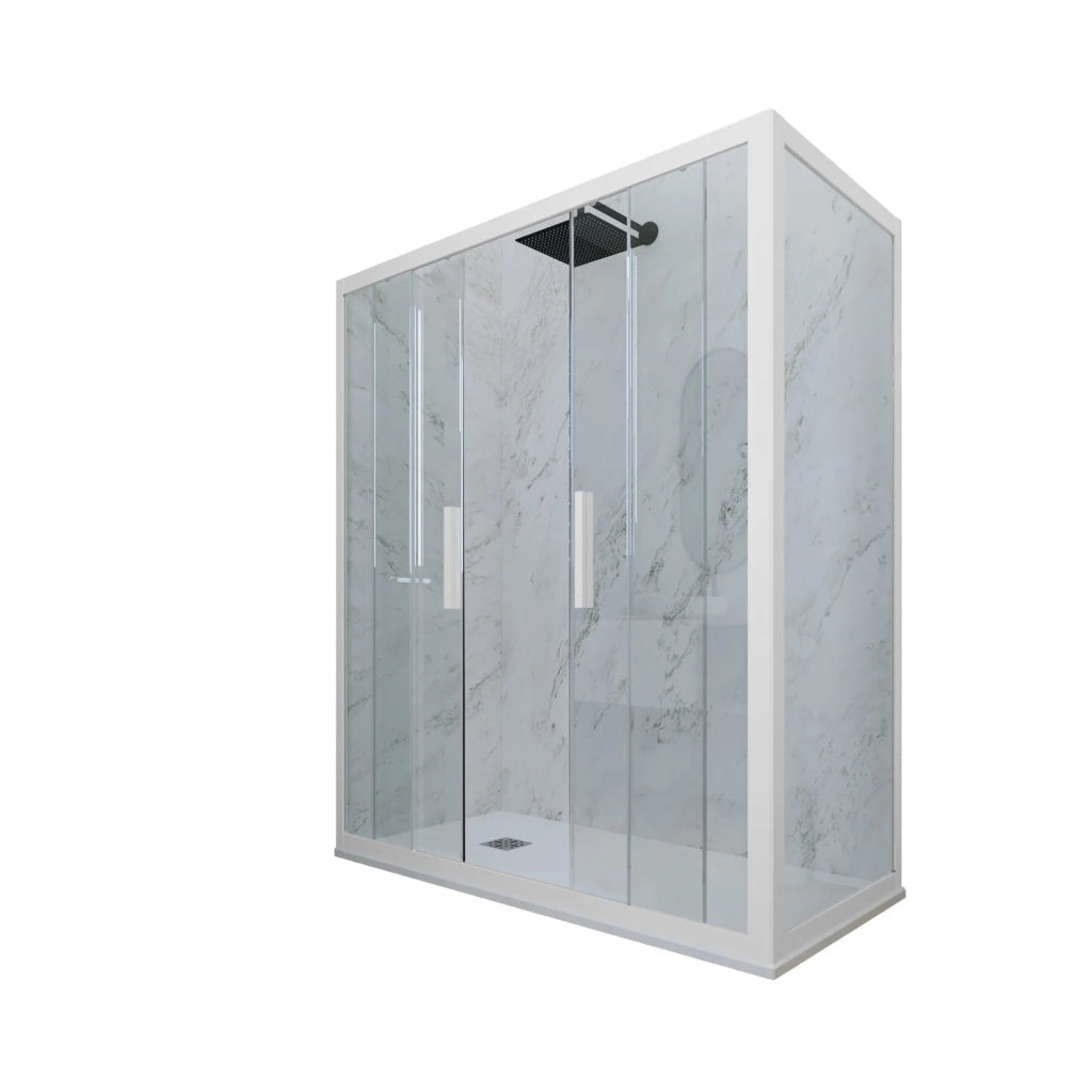 Box doccia 2 ante scorrevoli 75x170 CM H 200 Vetro Trasparente Profilo Bianco Matt mod. Glam Duo