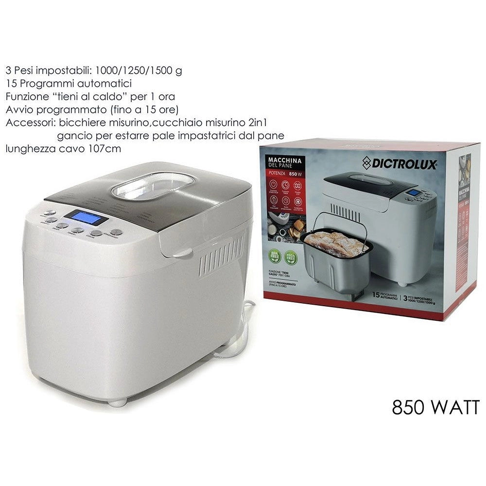 Trade Shop - Macchina Del Pane 850 Watt Con 15 Programmi Automatici 3 Pesi Impostabili Display Lcd -