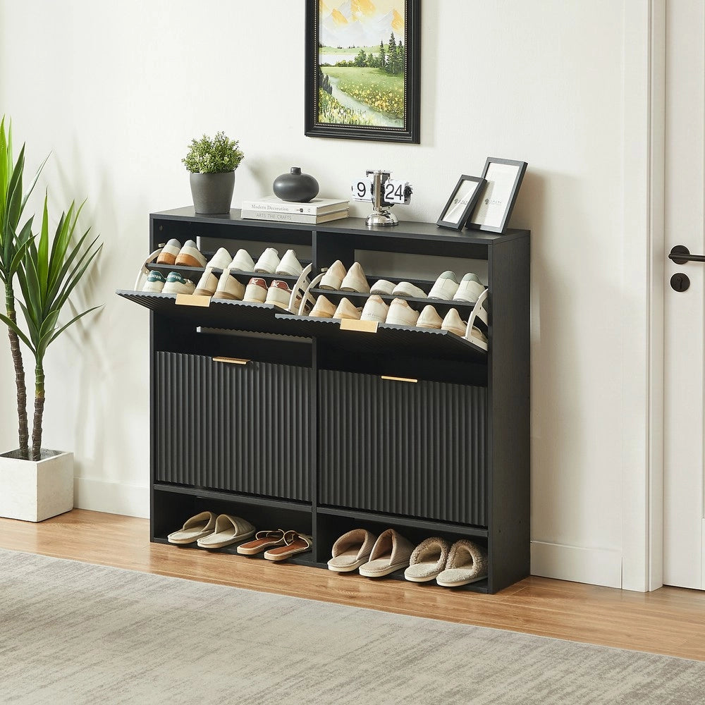 Scarpiera Slim con Ripiani ¨C MINIMAL ¨C Nero, 120x24 cm, Ingresso