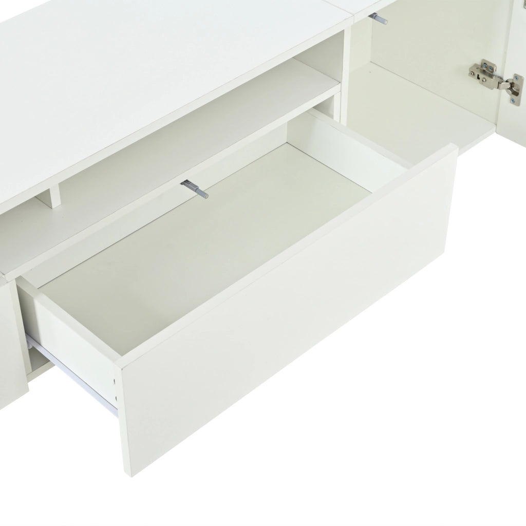 Set mobile porta TV con LED e fronti lucide, 1 anta, 2 cassetti e 2 vani aperti, stile moderno, per soggiorno, bianco