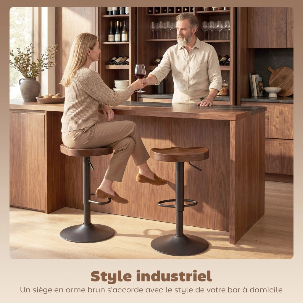 Sgabelli da Bar Regolabili 2 Pezzi ¨C Zephmum ¨C Legno di Olmo Marrone Scuro