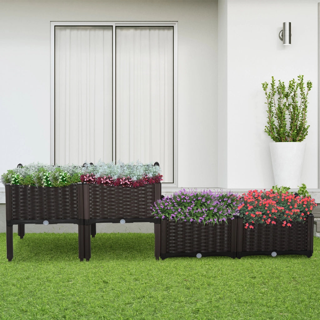 4 Jardineras Cuadradas Exterior Imitaci¨®n Mimbre ¨C zephmum ¨C 40x40x26/44 cm Marr¨®n
