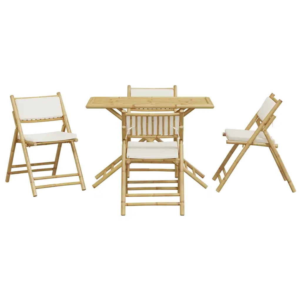 Set da Bistrot Pieghevole 5 pz | Set Salotto da Giardino Cuscini Bianco Crema in Bamb¨´