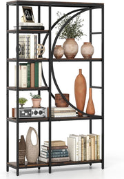 Libreria a Mezza Luna a 6 Livelli, 100 x 30 x 177 cm, con Struttura in Metallo e Ripiani Aperti, per Soggiorno e Ufficio