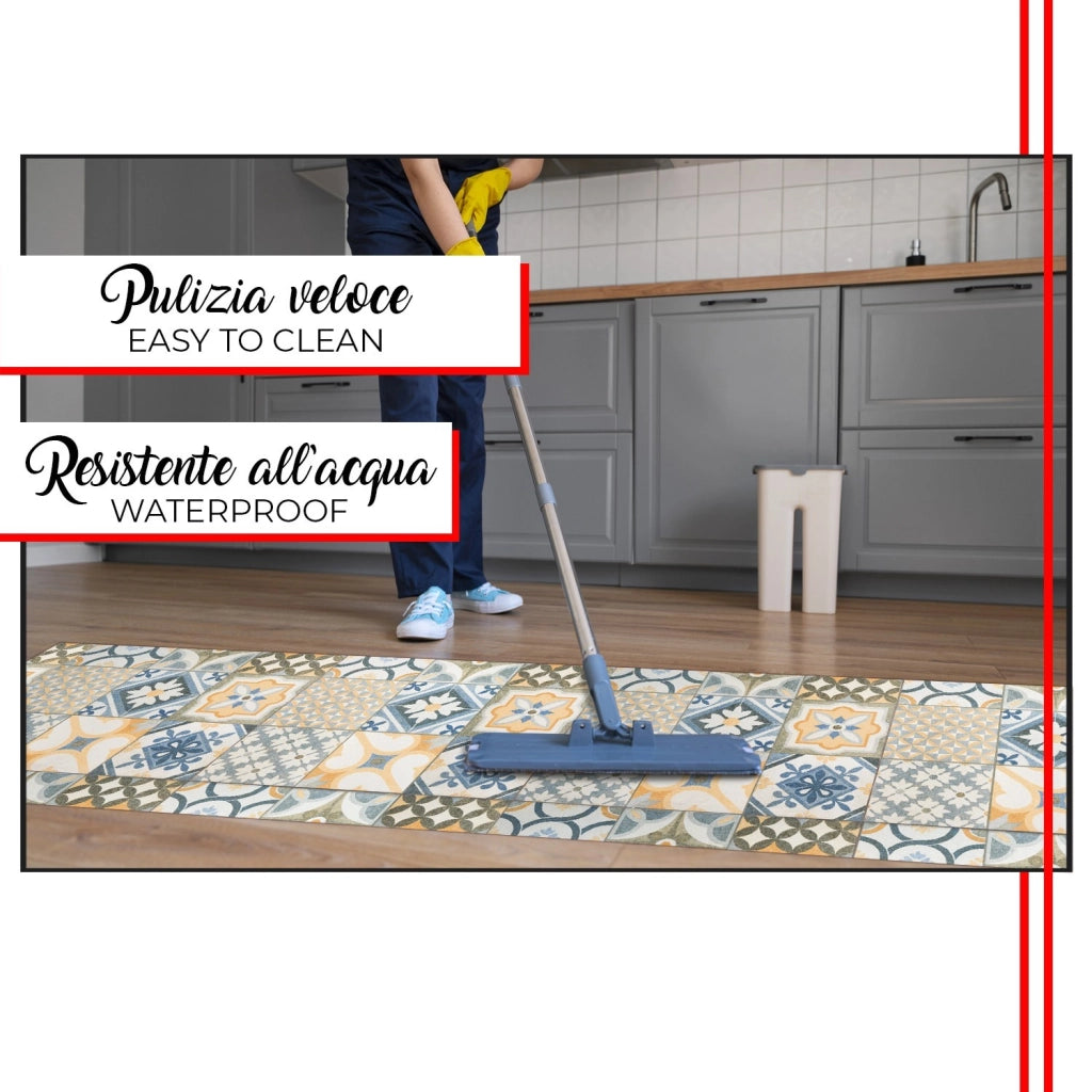 Tappeto Cucina Antimacchia 51x100 cm Stampa HD Alta Definizione Passatoia Gomma Moderna Maioliche