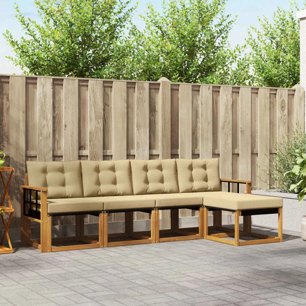 Set di divani da esterno con cuscino 5 pcs Naturale e Beige 3368576