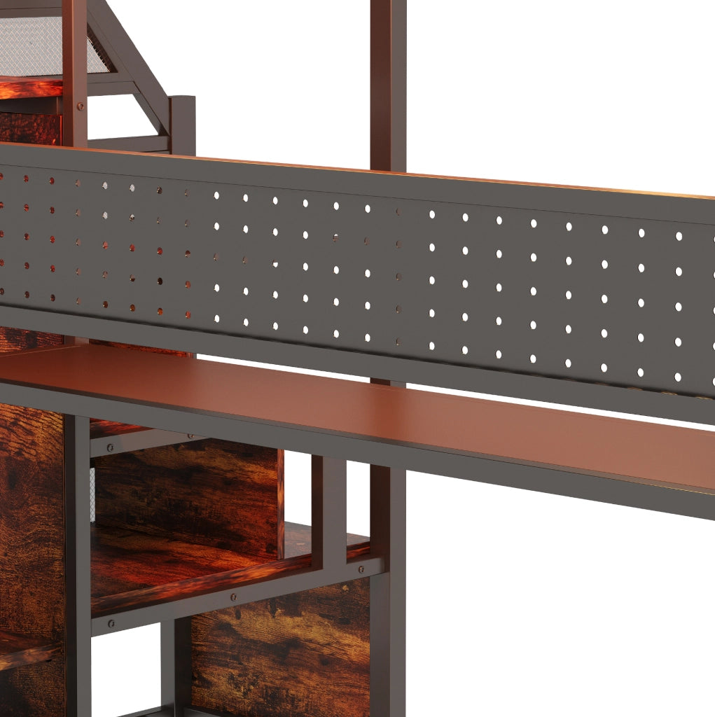 Letto a soppalco in metallo 90x200 cm con armadio, scrivania e LED multicolore, nero