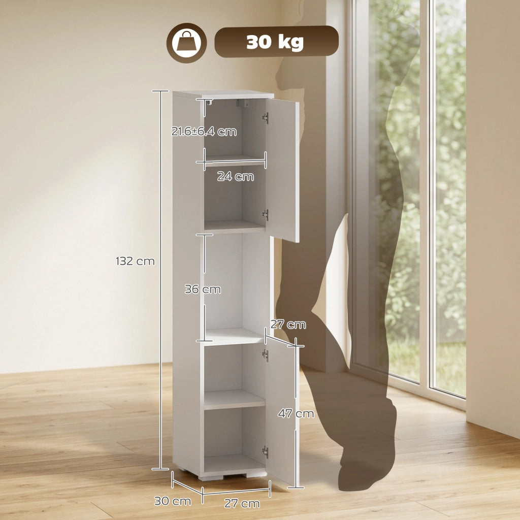 Mobile multimediale slim a 5 ripiani regolabili porta CD e router, scaffale compatto salvaspazio, bianco