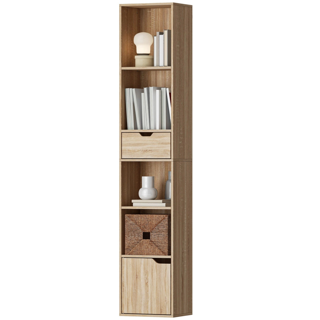 Libreria con cassetti e ripiani aperti ¨C zephmum ¨C naturale 30x24x158 cm