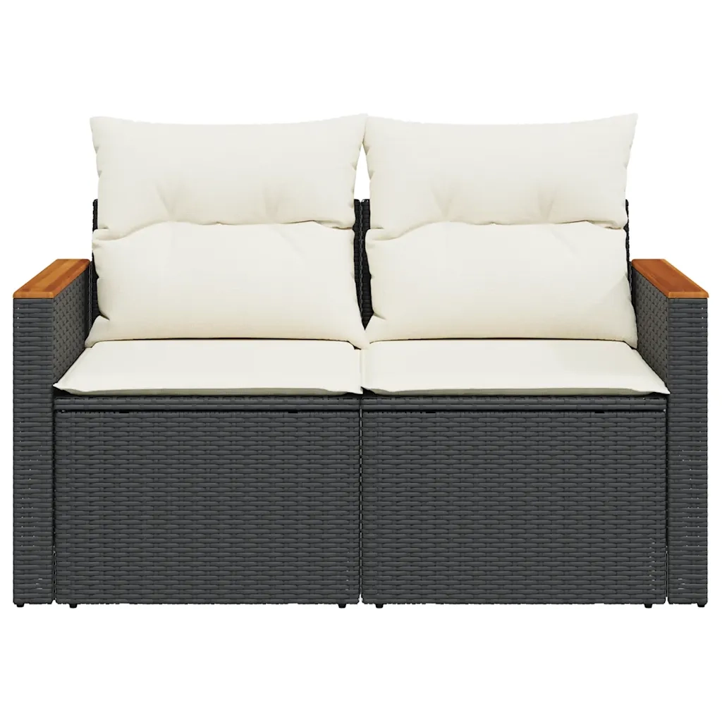 Divano da Giardino con Cuscini a 2 Posti Nero in Polyrattan 366008