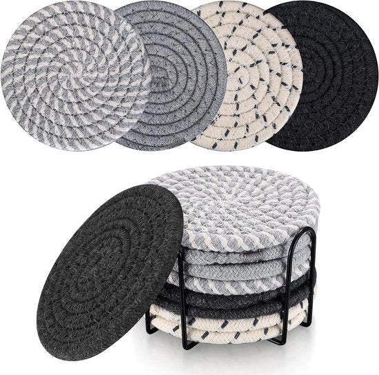 Onderzetters in Cotone Antiscivolo per Vetrini - 8 Pezzi - Cotone Tessuto Intrecciato