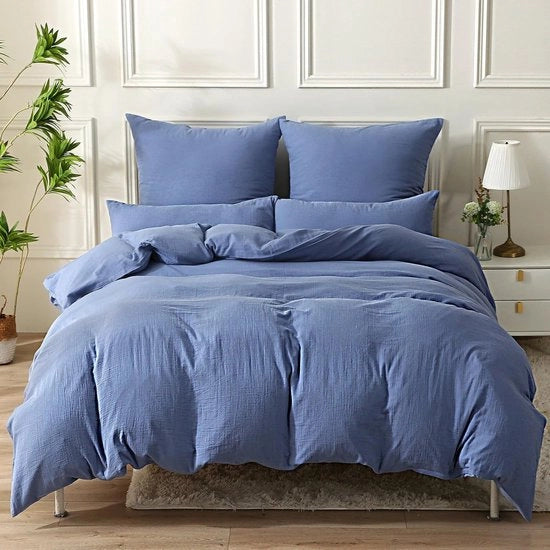 Set di coperte a doppia imbottitura, 155 x 220 cm, set di coperte, 1 set composto da un copertone con 1 cuscino 80 x 80 cm, tessuto Öko-Tex, blu scuro con chiusura a zip