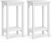 Set di 2 Tavolini da Salotto Alti a 2 Livelli Aperti, Tavolino Comodino in Legno di Pino Massicio, Tavolino Moderno Portaoggetti per Soggiorno e Camera da Letto, 40 x 30 x 73,5 cm (2, Bianco)