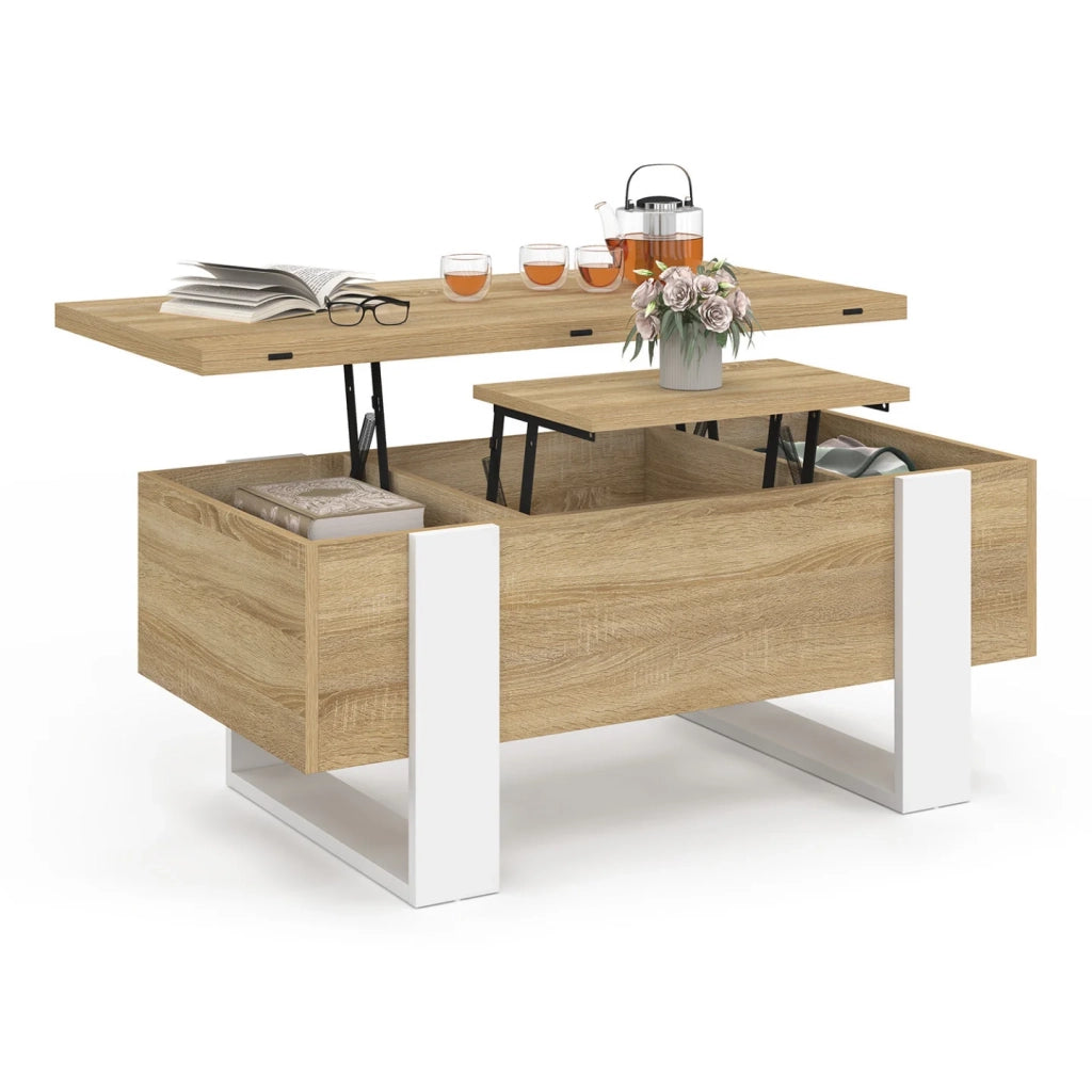 IDMarket - Tavolino rettangolare, trasformabile in un tavolo da pranzo PHOENIX in legno e bianco