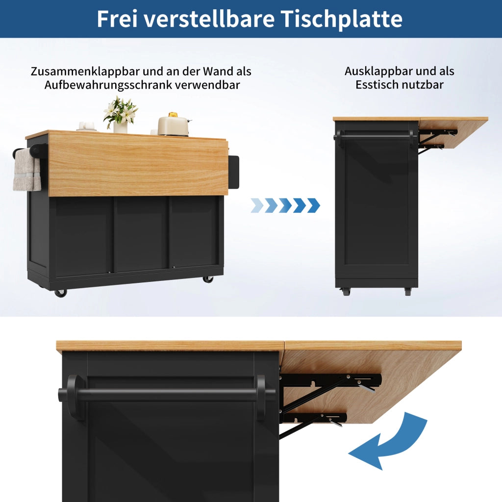 CARRELLO CUCINA con piano pieghevole 140x40x93,5 cm nero MDF