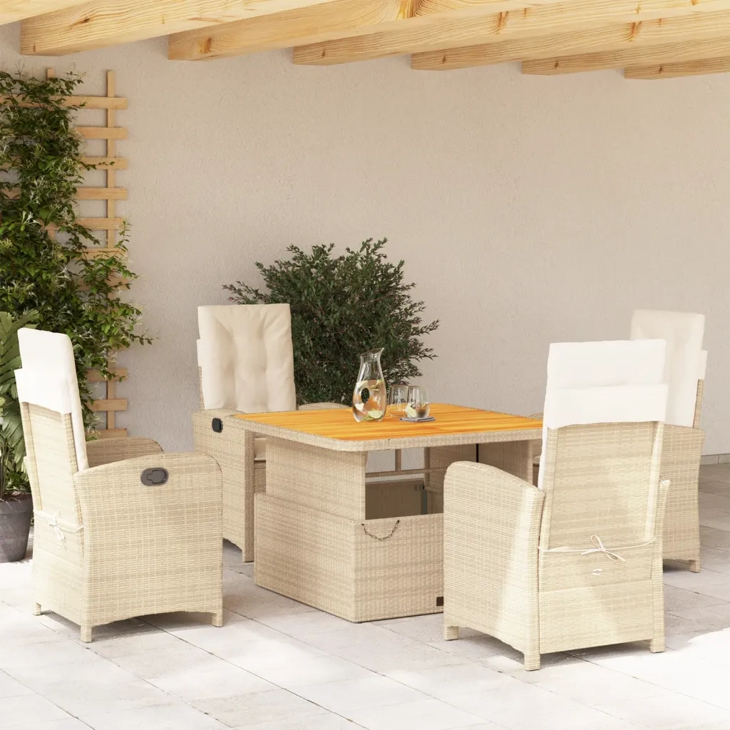 Set da Pranzo da Giardino 5 pz con Cuscini Beige in Polyrattancod mxl 89442