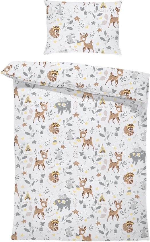 Copertina per letto + copriletto per cuscini per bambini/infanti: copertina per letto: 100 x 135 cm, copriletto per cuscini 60 x 40 cm; realizzato in cotone; cervo