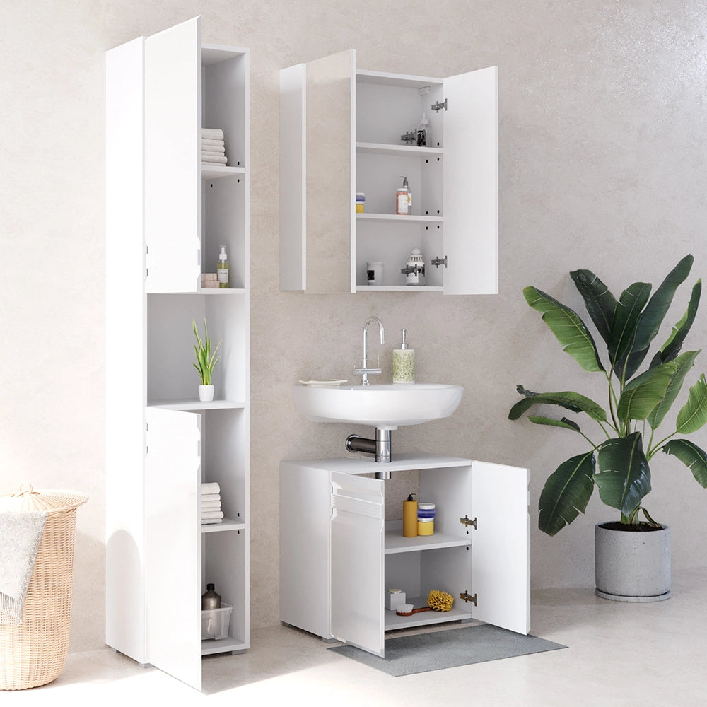 Vicco Set mobili bagno Bianco lucido 3 parti, con colonna