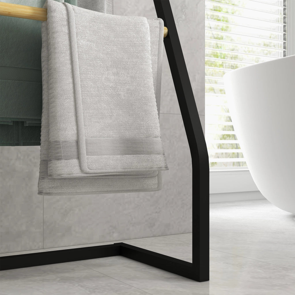 Portasciugamani in Acciaio e Bamb¨´ ¨C zephmum ¨C Nero e Legno 40.5x28x98cm