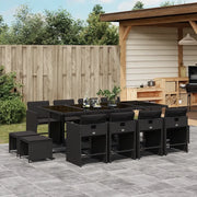 Set da Pranzo da Giardino 13pz con Cuscini Nero in Polyrattan