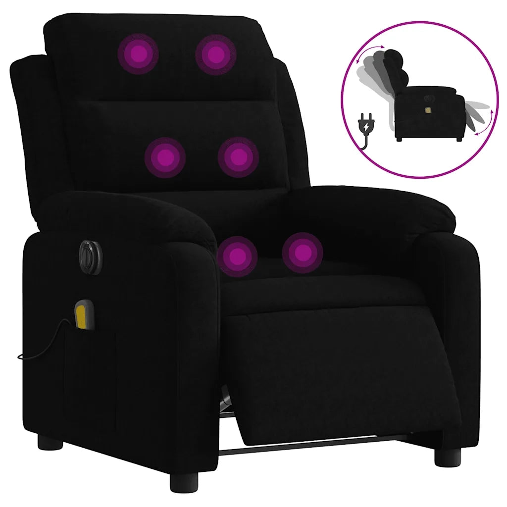 Poltrona Massaggiante | Sedia Relax Reclinabile Elettrica Nera in Velluto