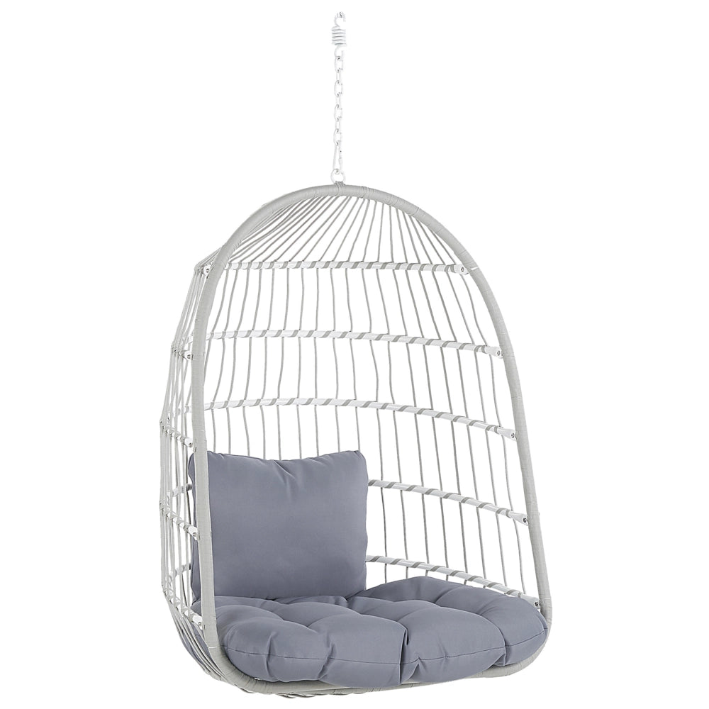 Poltrona Sospesa con Cesta in Corda di Poliestere Beige per Interno ed Esterno Boho
