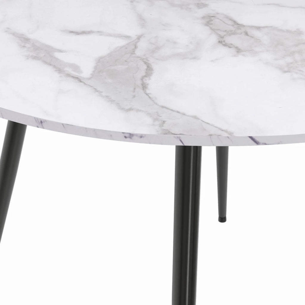IDMarket - Tavolo da pranzo rotondo per 4 persone AMELIA con gambe in metallo nero effetto marmo bianco ALASKA 110 cm
