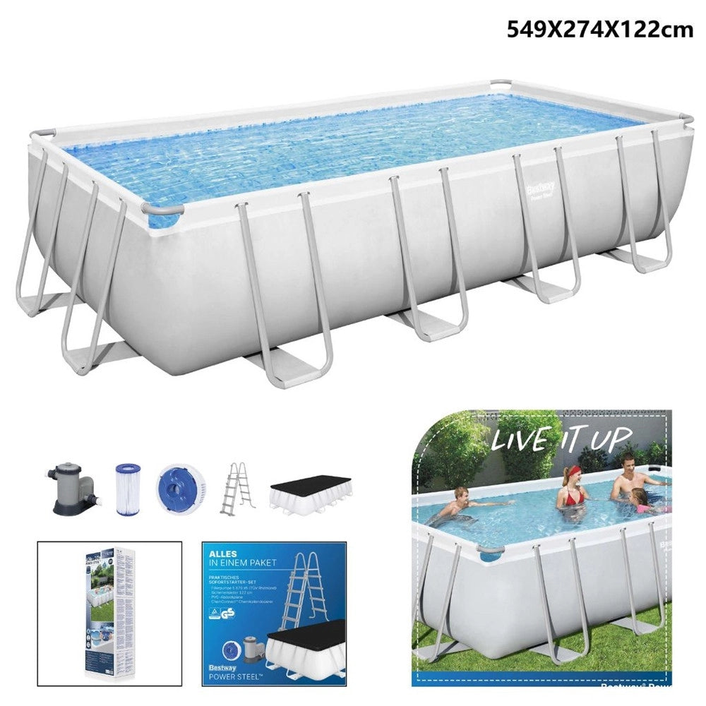Trade Shop - Piscina Fuori Terra Power Steel Con Struttura Pompa Filtro 549x274x122cm Rettangolare 56465 -