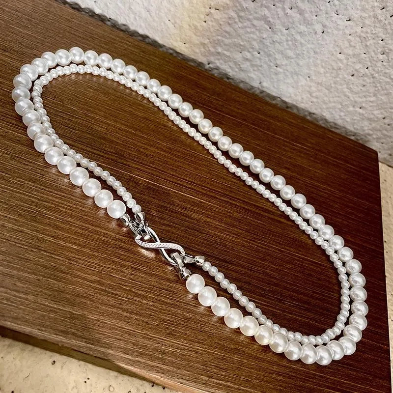 Collana doppia di perle staccabile, realizzata a mano, regalo di Natale o compleanno.
