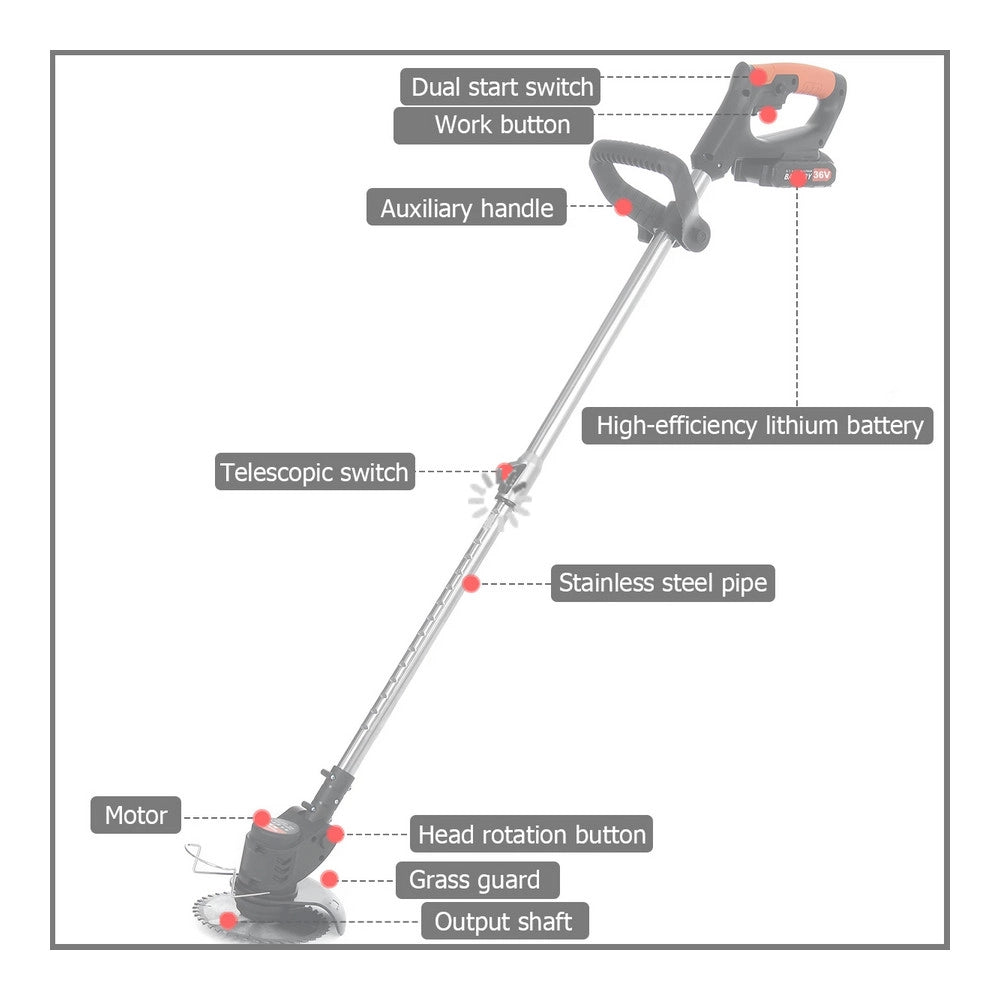 Trade Shop - Tagliasiepi Taglia Erba Rasa A Batteria 21v Con Disco Circolare Asta Telescopica -